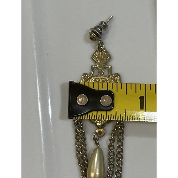 Vtg Filagree Victorian Art Nouveau Style Ornate Pendulum Pearl Dangle Earrings - Picture 4 of 4